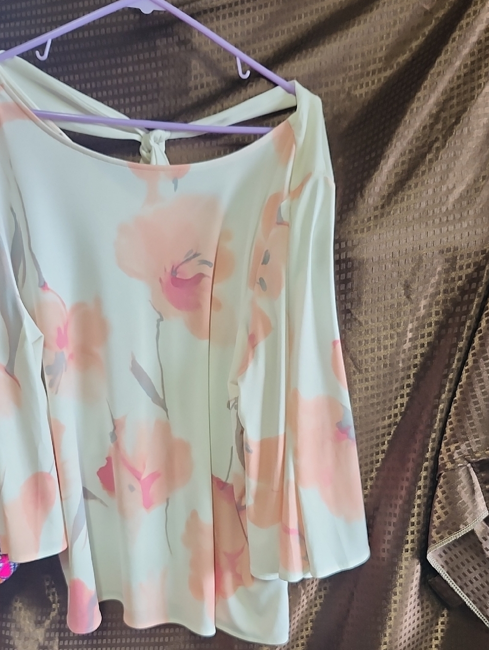 The Limited Cold-Shoulder Floral Blouse in Pink and Cream